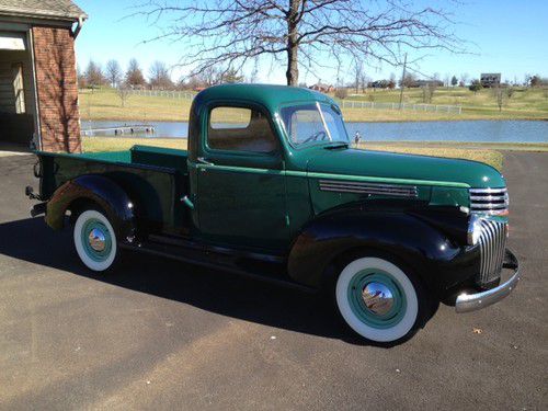 1941 chevy truck, beautifully restored to original condition, green and black