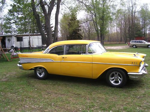 1957 chevy belair hard top rust free yellow w/flames