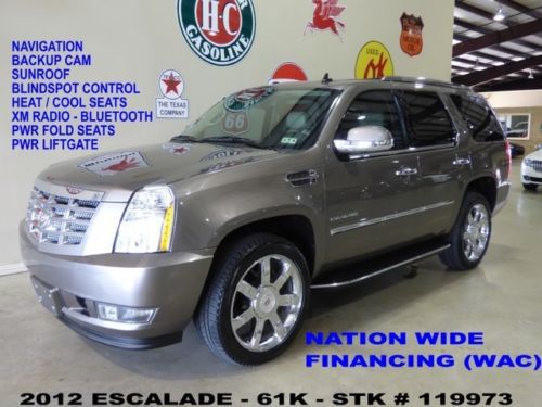 2012 escalade,sunroof,nav,back-up,htd/cool lth,quads,chrome 22&#039;s,61k,we finance!