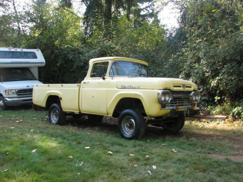 1960 ford f100 4x4 custom cab big back window, 292 v8 4-speed project, very rare