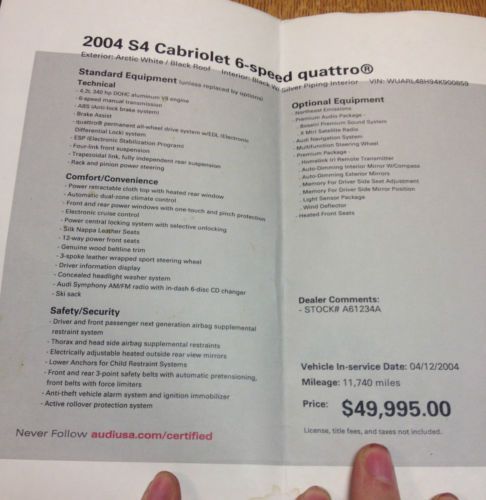 Mint 2004 Audi S4 Cabriolet Quattro 112K Miles!!, image 11