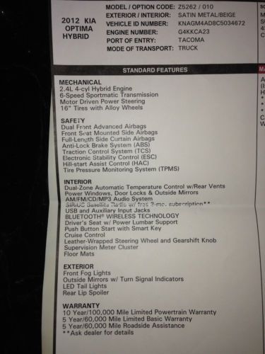 2012 Kia Optima Hybrid Sedan 4 Dr 2.4L•8800 miles!•36 MPG•Pkup/Ship from Det MI!, image 6