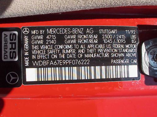 93 Mercedes 500sl       low mileage one owner with 2 tops, image 4
