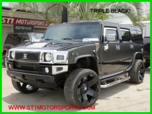 2003 hummer h2 awd 4x4 custom triple black navigation 1ofakind fl tonsofxtras