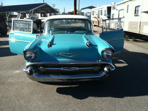 1957 chevrolet bel air teal 2 door post