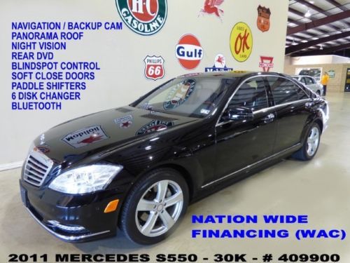 11 s550,pano roof,night vision,nav,back-up,rear dvd,htd/cool lth,30k,we finance!
