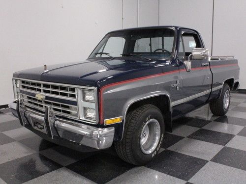 Classic gray on blue two-tone, sliding rear window, loaded, 350 ci, nice truck!