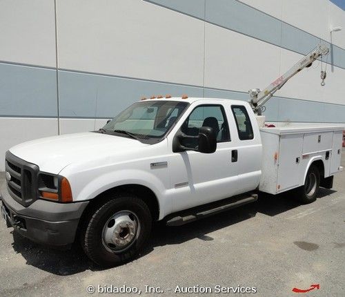 2005 ford f350 super duty xl utility crane truck storage bins extended cab