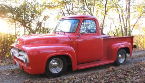 1955 ford f-100 hot rod custom pick up truck - santa claus red