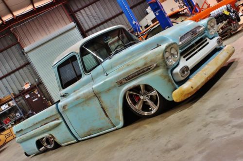 1959 chevy apache fleetside big window rat rod truck, bagged, air ride, patina