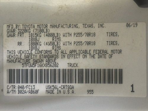 2019 Toyota Tundra 4X4 SR5 DOUBLE CAB SWB 5.7L V8 GAS 1OWNER, US $24,990.00, image 5