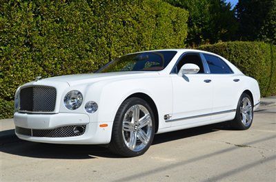 11 bentley mulsanne. arctic white over cognac. 15k miles. dark stain veneer.