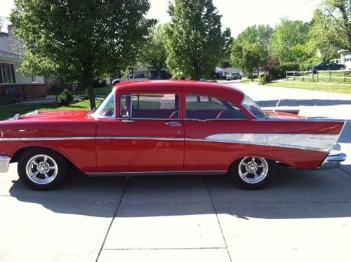 Red 2 door post chevy belair