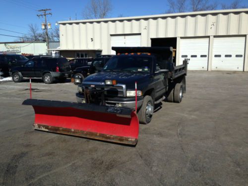 2001 dodge ram 3500 reg cab 4x4 cummins diesel dump truck with western snow plow