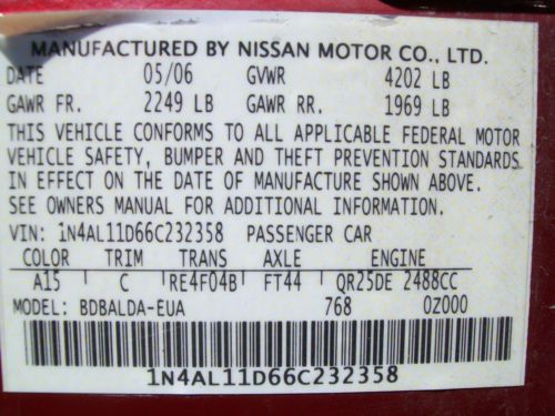 2006 Nissan Altima SL Sedan 4-Door 2.5L, US $7,400.00, image 4
