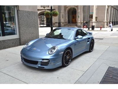 2011 porsche 911 turbo s.  ice blue metallic with black/titan blue.