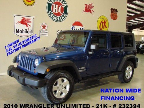 2010 wrangler unlimited sport 4x2,auto,4 door,cloth,17in whls,21k,we finance!!