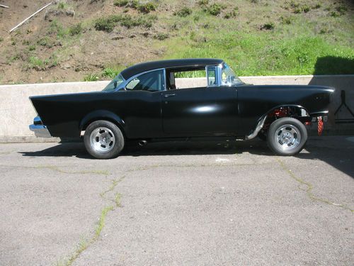 1957 black 2 door hardtop chev bel air gasser