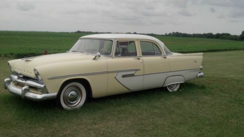 Vintage 1956 plymouth belvidere flat 6 cylinder collector car yellow/white