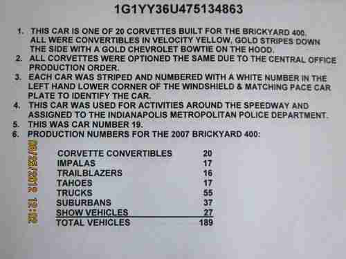 2007 Brickyard Corvette convertible Festival car LOW MILES velocity yellow, image 20