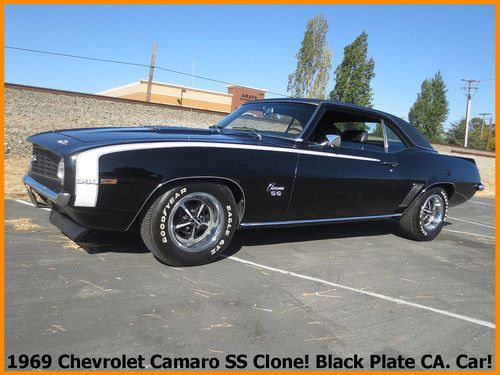 +stunning 1969 chevrolet camaro ss tribute car! black plate california classic!+