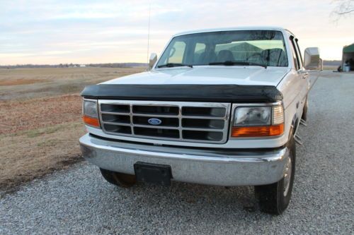 1996 FORD F350 XL f 350 White Long Bed Crew Cab Truck Automatic Clean, image 2