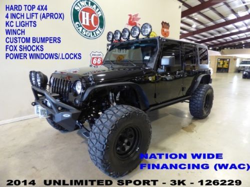 14 wrangler unlimited sport 4x4,auto,lifted,xcr bumpers,cloth,pro comp whls,3k!!