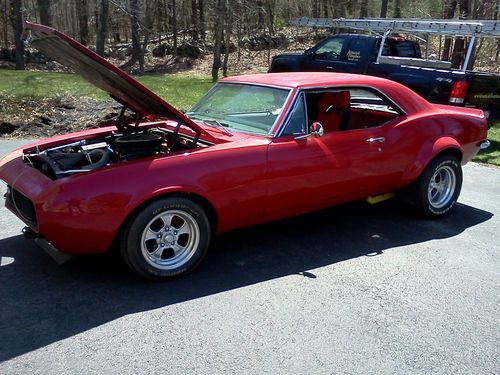 1967 red  chevrolet camaro rs/ss 350 engine