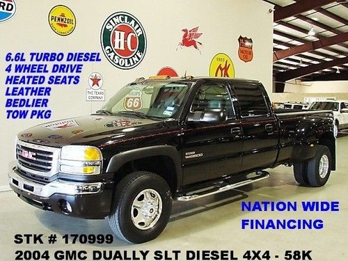 2004 sierra 3500 dually slt 4x4,diesel,htd lth,16in alcoa whls,58k,we finance!!