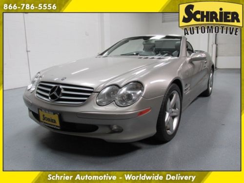 05 mercedes-benz sl500 rwd silver power hard top leather wood trim