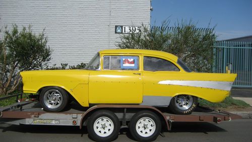 1957 chevy tubbed, tilt glass front end, roll cage, 9-inch ford rear end