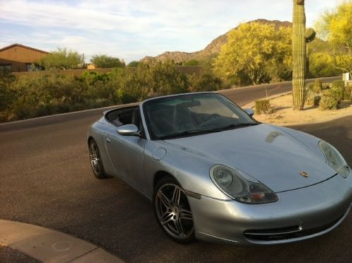 2000 porsche carrera convertible silver/blue black leather hard top