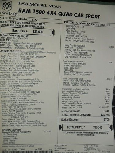 1998 Dodge Ram 1500 4 X4 Sport Extended Cab Pickup 4-Door 5.9L no reserve, image 14