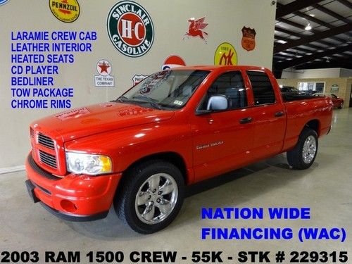 2003 ram 1500 quad cab laramie 4x2,htd lth,bedliner,chrome 20's,55k,we finance!!