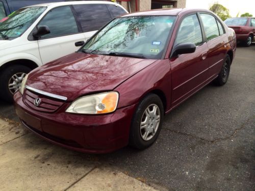 2002 honda civic lx automatic sedan maroon exterior tan interior cold a/c 4 cyl.