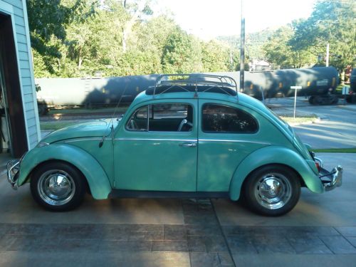 1963, vw beetle, rag top, turquoise, vintage, antique, rare, luggage rack