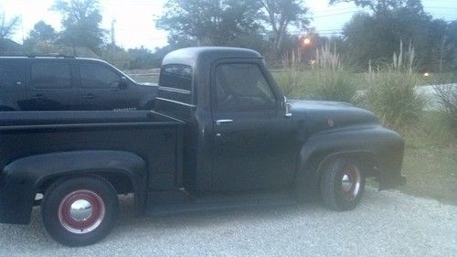 1955 ford f100 custom, satin black, 350 ,700r4 with od, ac/heat,power steering