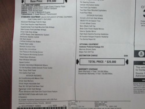 2012 Fiat 500C POP Cabrio light green, low miles as new Factory Warranty, image 9