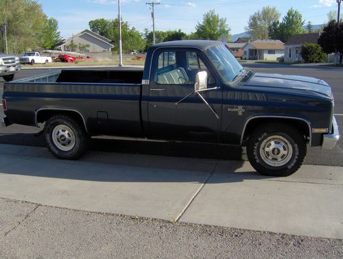 1985 chevrolet silverado truck, c20, a/c, 7.4l, 8' bed, blue.