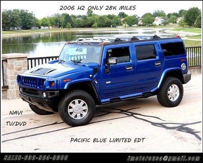 2006 h2 pacific blue/blk lmtd edt navigation 3rd-row tv/dvd 28k bose mnrf rare!!