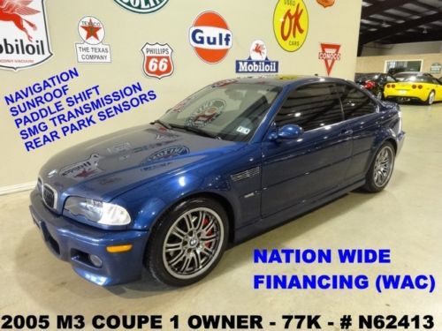 05 m3 coupe,smg trans,sunroof,nav,lth,h/k,park sensors,18in whls,77k,we finance!