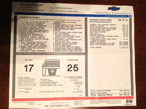 1999 Chevrolet Corvette Base Coupe 2-Door 5.7L, image 5