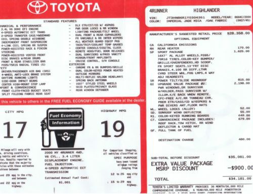 2000 Toyota 4Runner SR5 Sport Utility Highlander 4-Door 3.4L, US $5,200.00, image 7