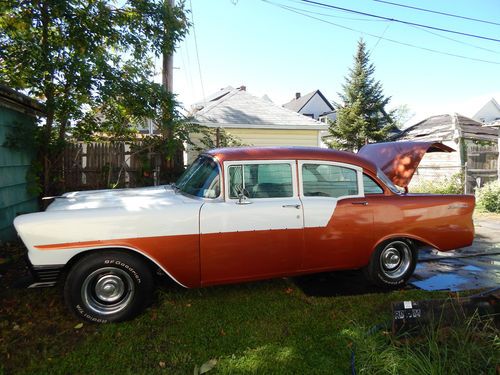 1956 chevy rebuild, new pearl white/burnt paint, lights, trim bezels,radiocd,mp3