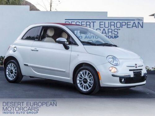 2012 fiat 500c lounge white red convertible low miles sat radio fog lights