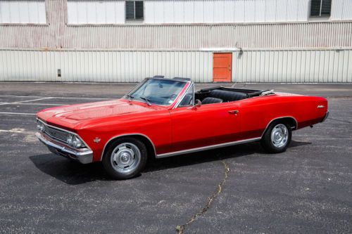 1966 malibu convertible, 327 v8, 12 bolt, new top, red / black convertible