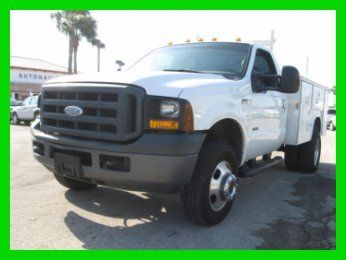 07 white dually diesel f350 4wd utility truck*hydraulic lift*heated tow mirrors