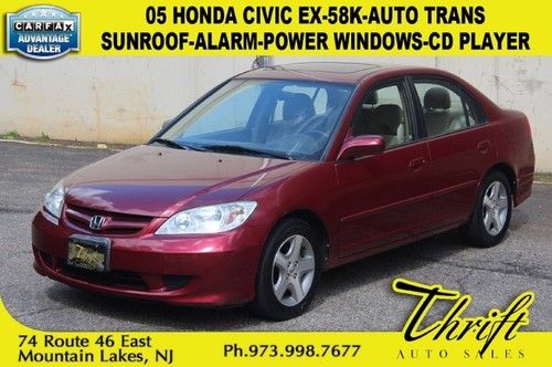 05 honda civic ex-58k-auto trans-sunroof-alarm-power windows-cd player