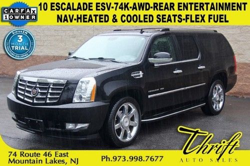 10 escalade esv-74k-awd-rear entertainment-nav-heated &amp; cooled seats-flex fuel