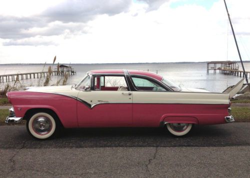 Restored pink &amp; white 1955 ford crown victoria with rare 3 speed (55 56 57)